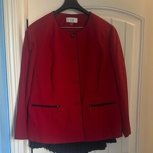 Le Suit Red Blazer with Black Accents and matching black pencil skirt
